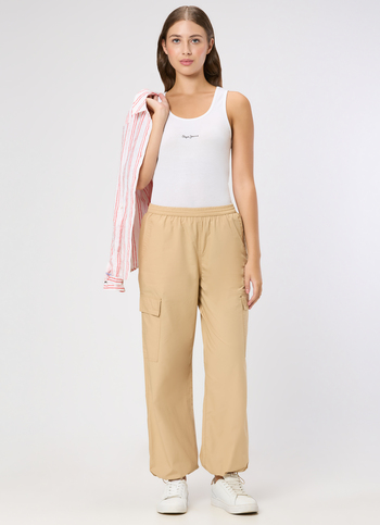 Women Beige High Rise Wide Leg Cargo Pants