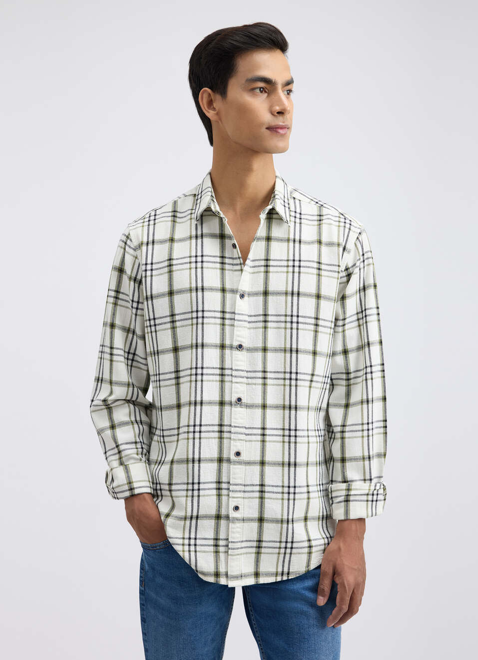 Men Green Check Full Sleeve Shirt, , large image number 1