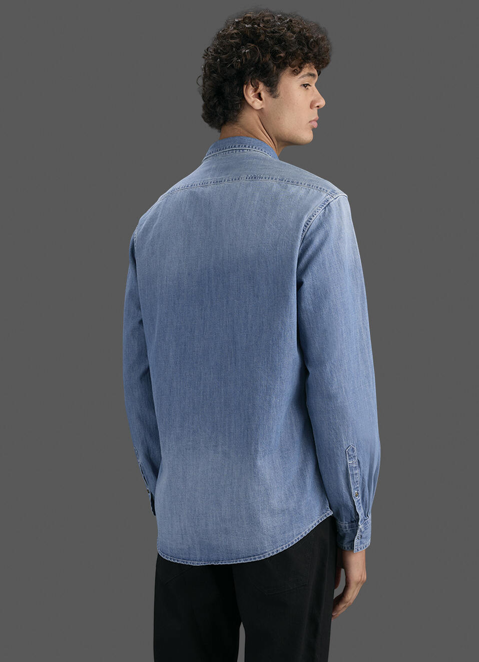 Men Blue Long Sleeve Denim Shirt, , large image number 3