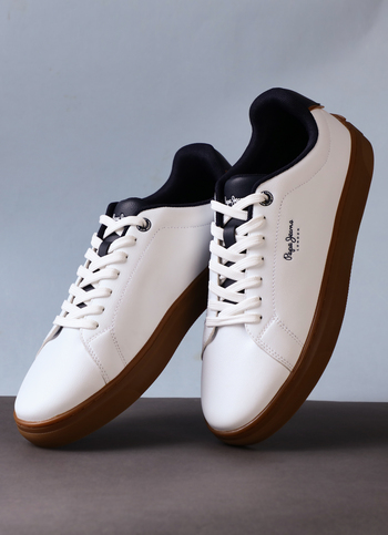 Men White Logo Detail Lace-up Sneakers