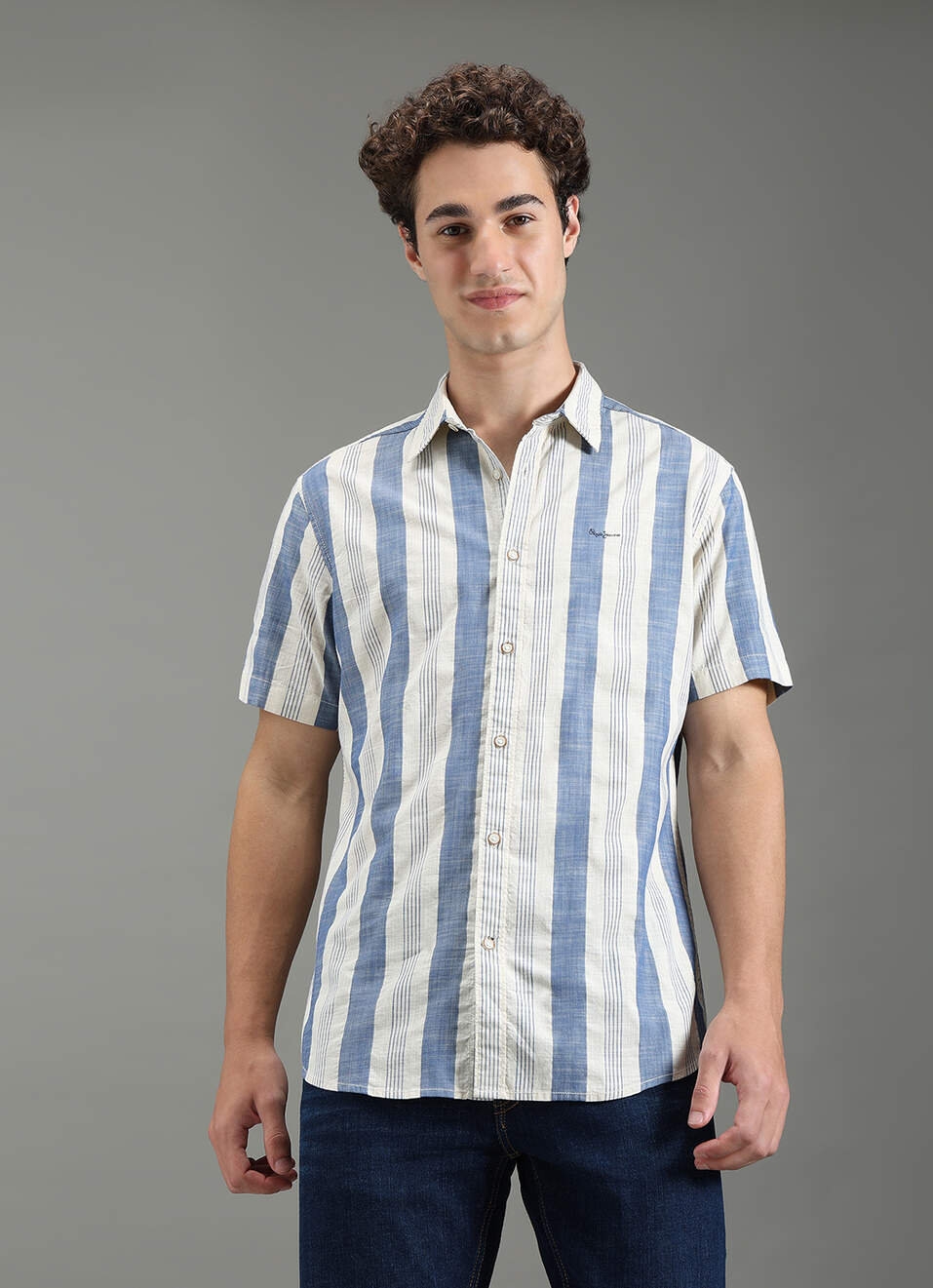 Men Blue Striped Shirt, , large image number 5