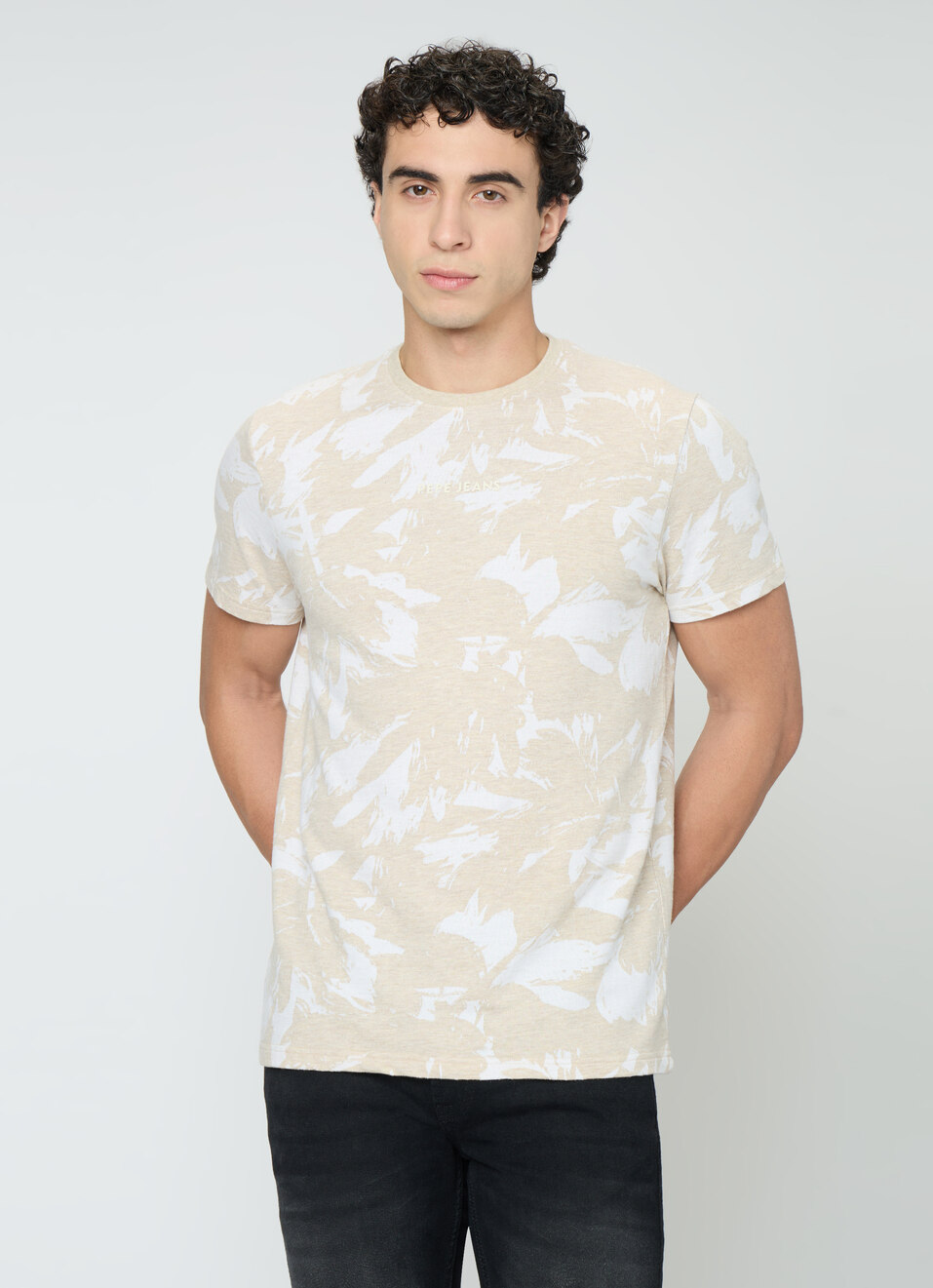 Men Ivory White Printed Slim Fit T-shirt, , large image number 1
