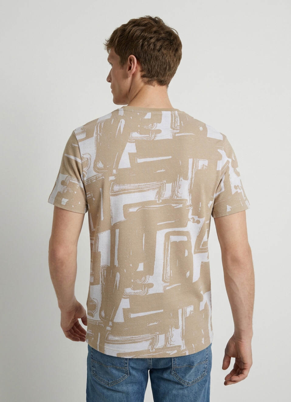 Men Beige Printed Slim Fit Short Sleeve T-shirt, , large image number 2