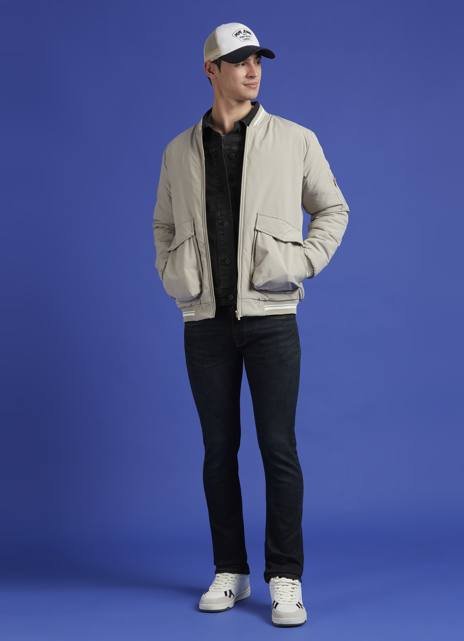 Beige Ribbed Neck Full Sleeve Jacket, , large image number 5
