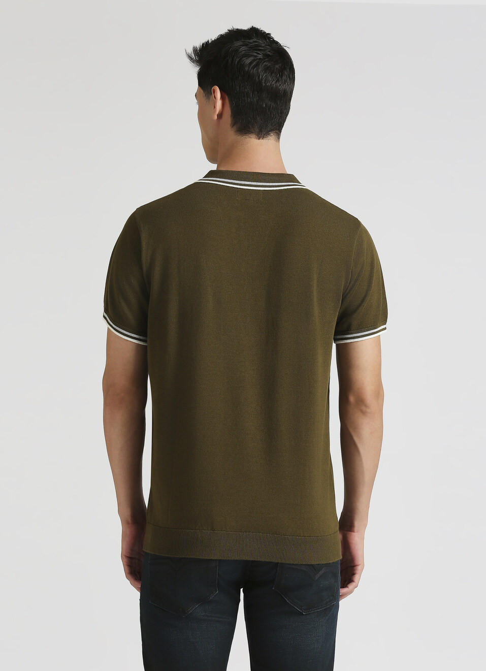 Olive Jonny Collar Short Sleeve Knitted Top, , large image number 2
