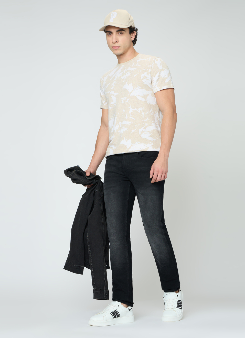 Men Ivory White Printed Slim Fit T-shirt, , large image number 5