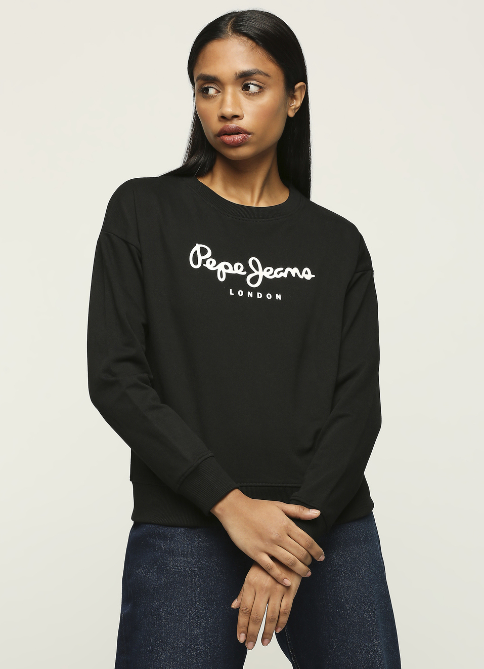 Black Printed Long Sleeve Sweatshirt, , large image number 0