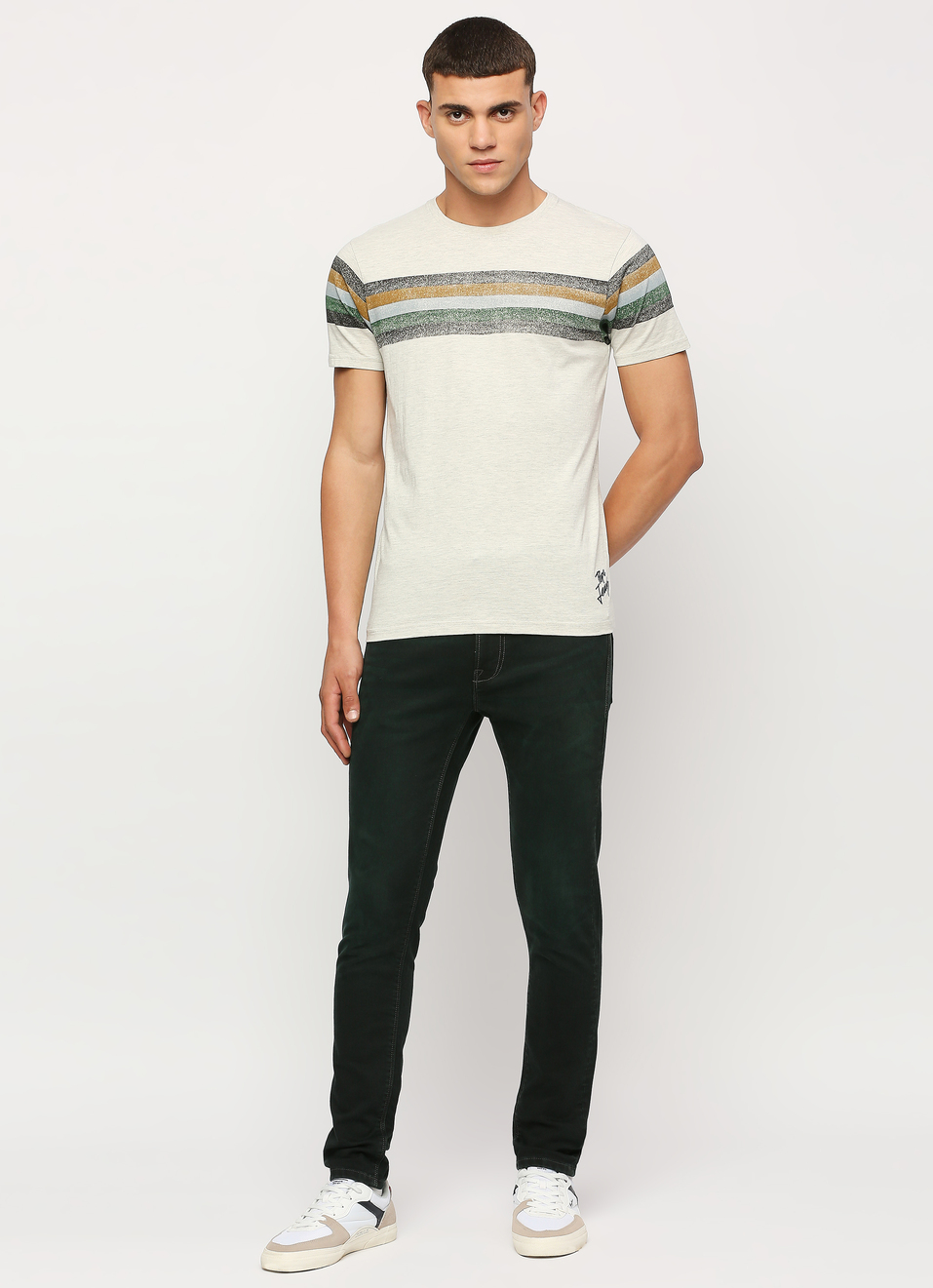 White Striped Short Sleeve T-shirt, , large image number 5