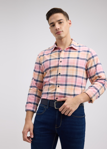 Men Pink Check Full Sleeve Shirt