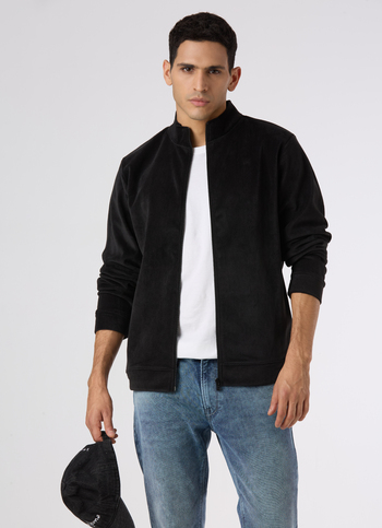 Men Black Textured Zip Up Sweatshirt