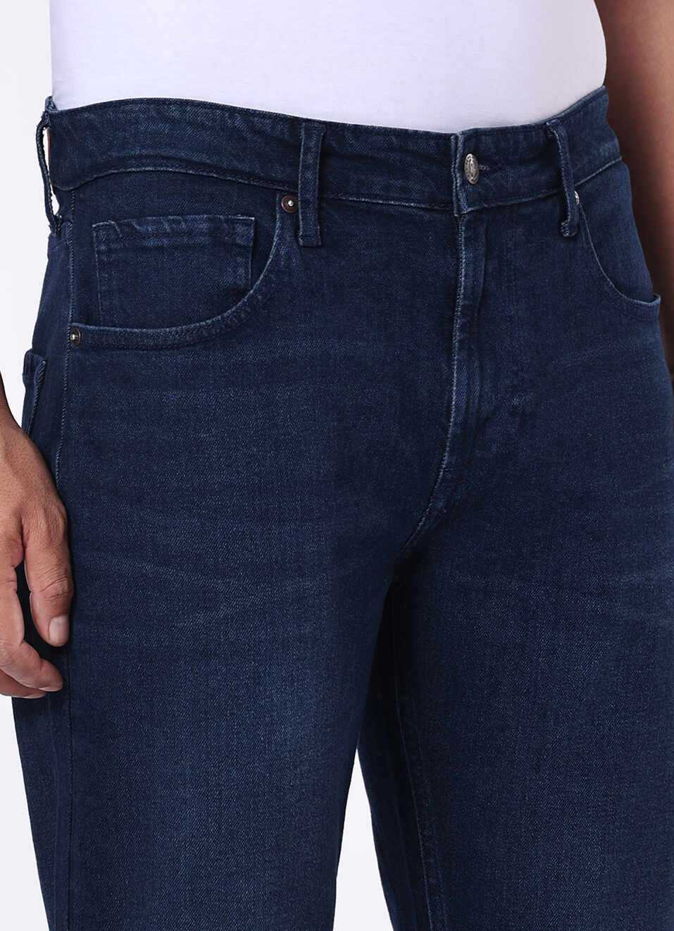 Men Blue Mid Rise Straight Fit Jeans, , large image number 4