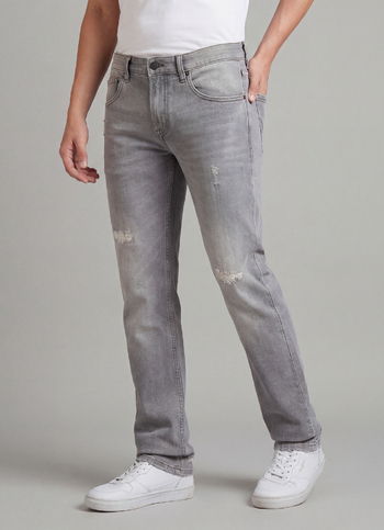 Vapour Grey Mid Rise Distressed Slim Jeans