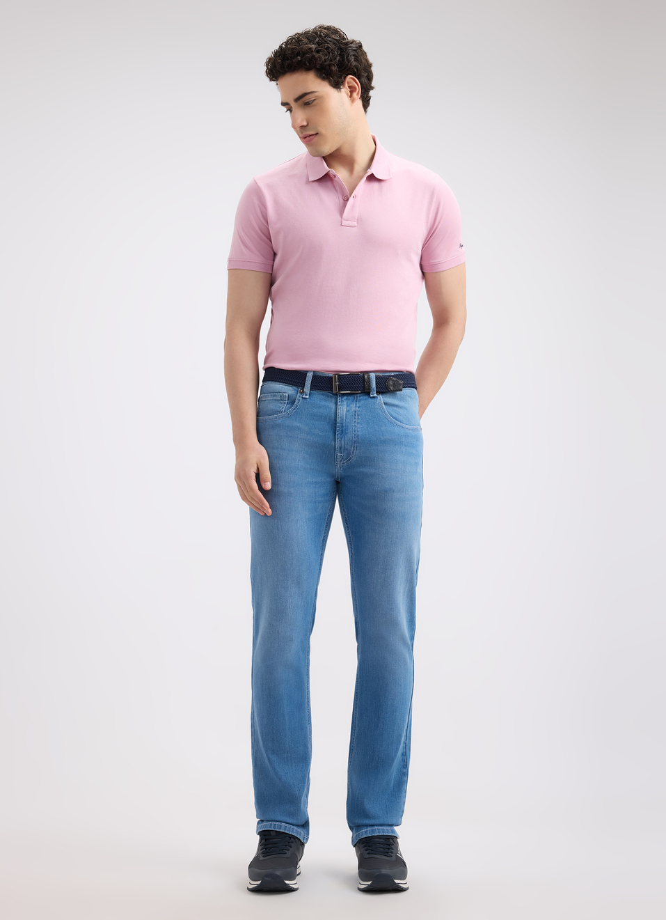 Men Peach Ribbed Collar Short Sleeve Polo, , large image number 5