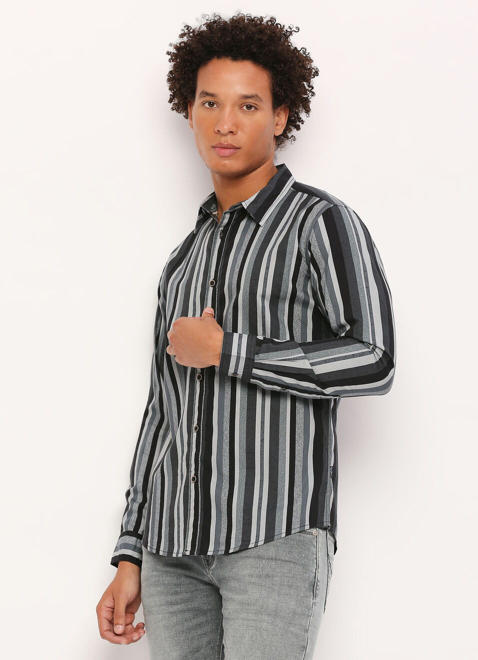 Grey Striped Full Slevee Shirt, , large image number 5