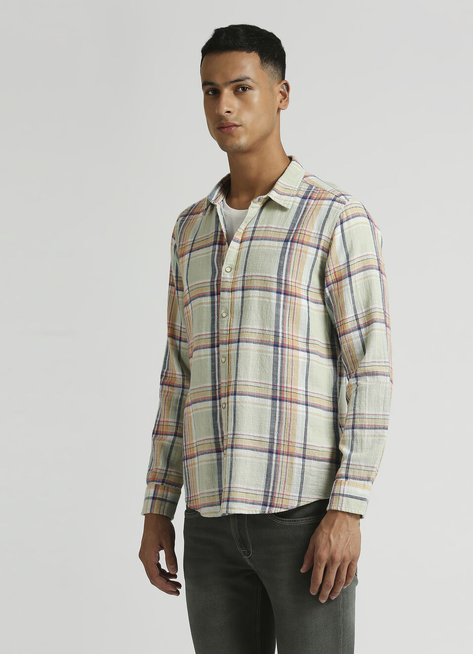 Lime Yarn Dyed Summer Checks Long Sleeve Shirt, , large image number 3