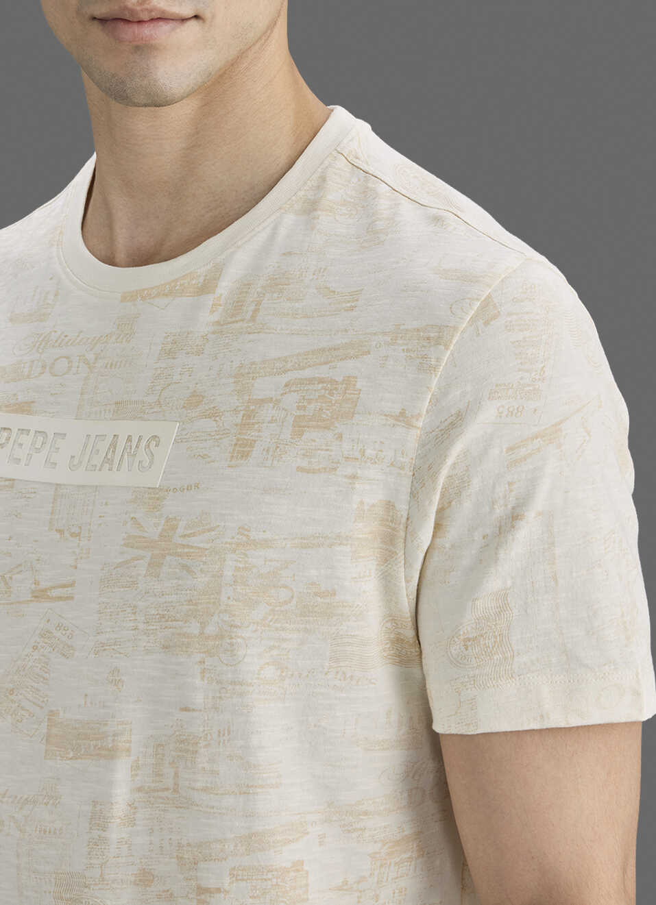 Men Ivory Printed Slim Fit Short Sleeve T-shirt, , large image number 1