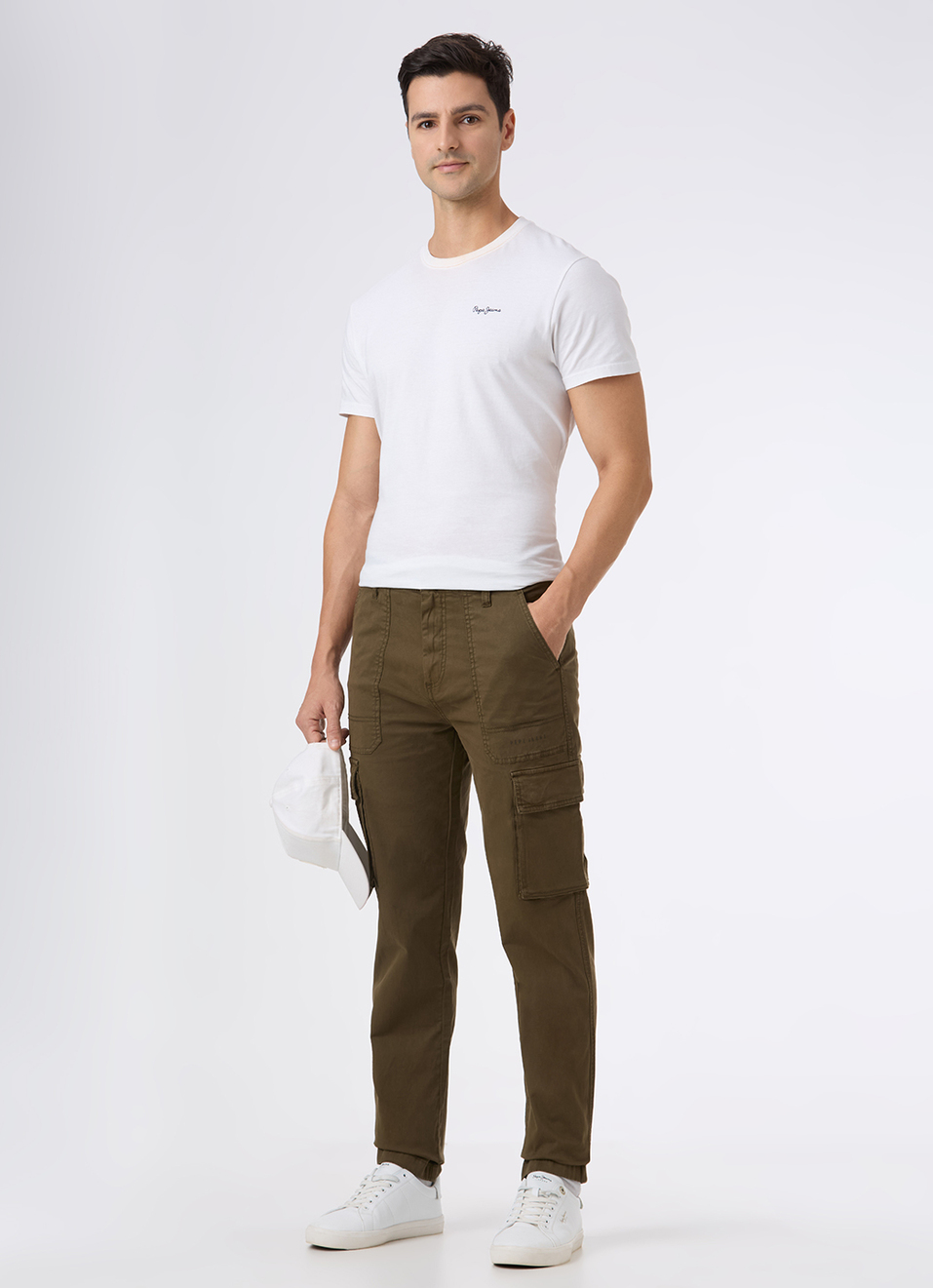 Men Olive Overdyed Mid Rise Utility Stretch Cargo Pants, , large image number 1