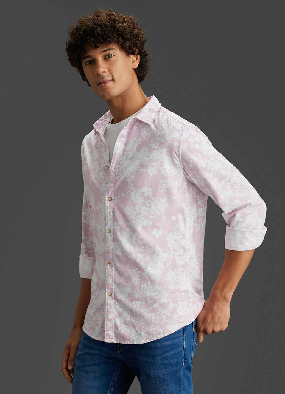 Men Beige Floral Printed Regular Fit Full Sleeve Casual Shirt, , large image number 7
