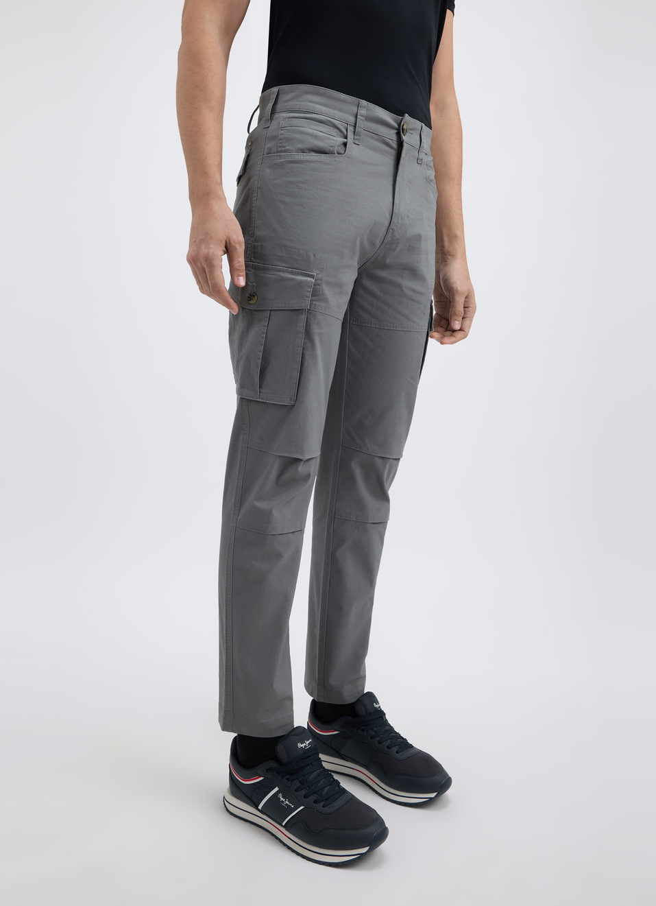 Men Grey Mid Rise Stretch Cargo, , large image number 3