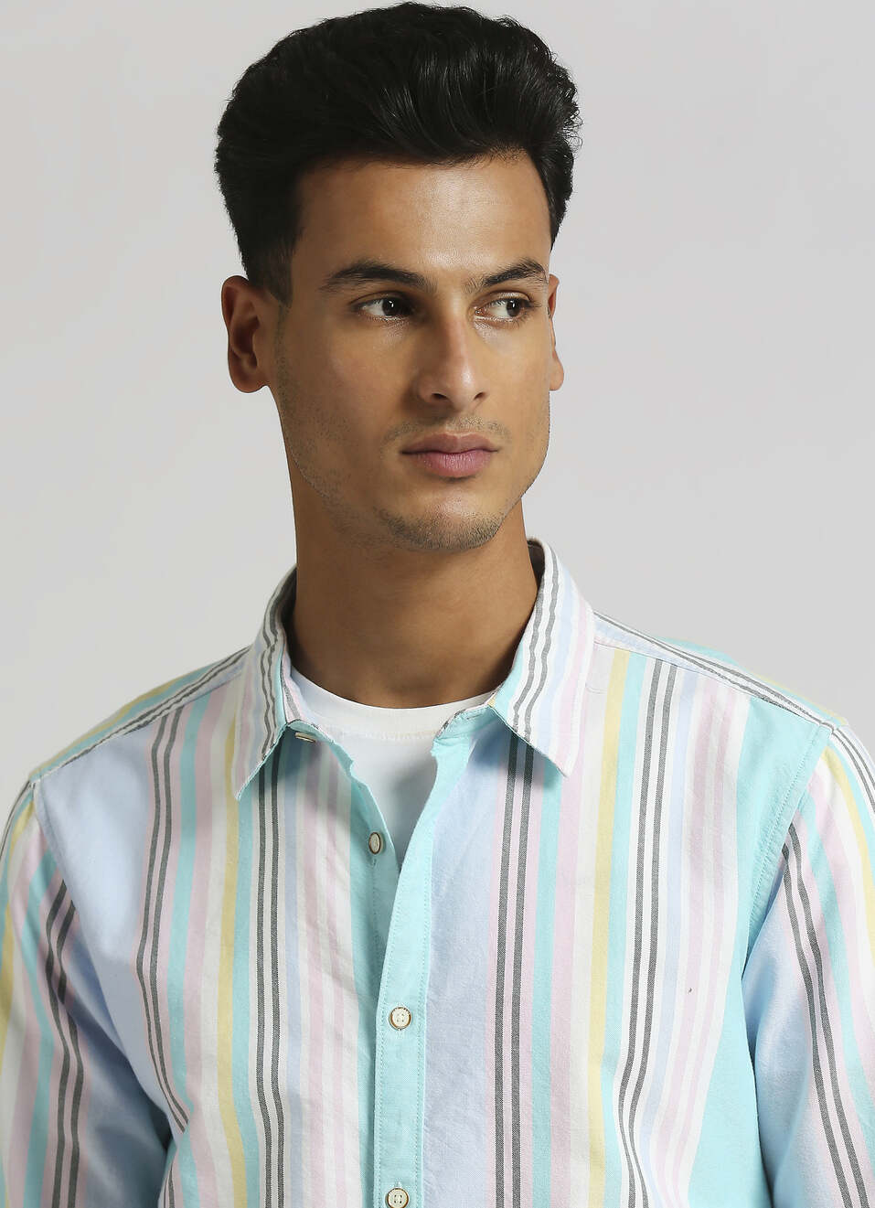 Aqua Stripes Trendy Summer Long Sleeve Shirt, , large image number 4