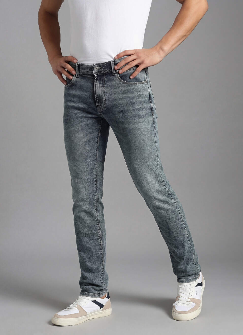 Vapour Blue Mid Waist Slim Fit Jeans, , large image number 0