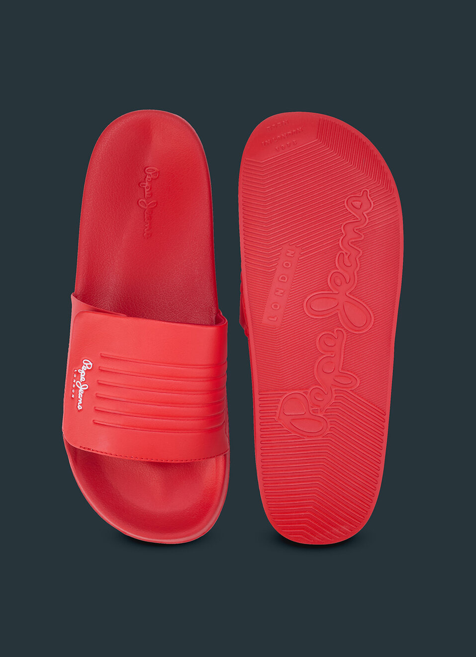 Men Scarlet Red Solid Velcro Strap Slides, , large image number 4