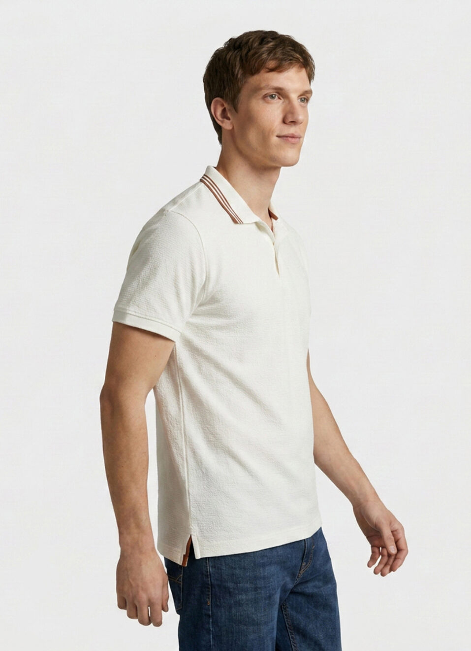 Men Off White Solid Polo Collar T-shirt, , large image number 3