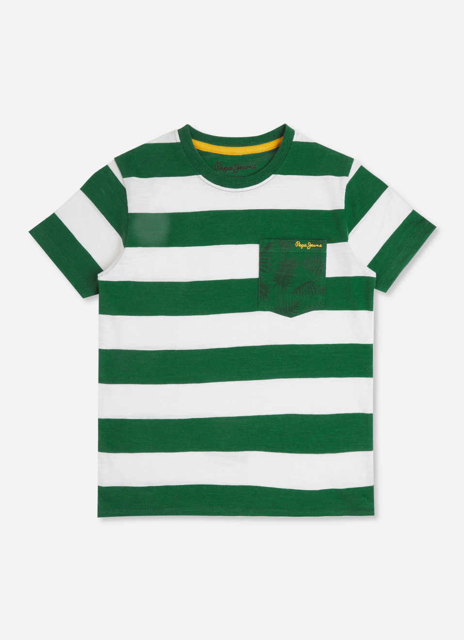 Boys Green Stripes Tropical Aop Print Pocket T-shirt, , large image number 0