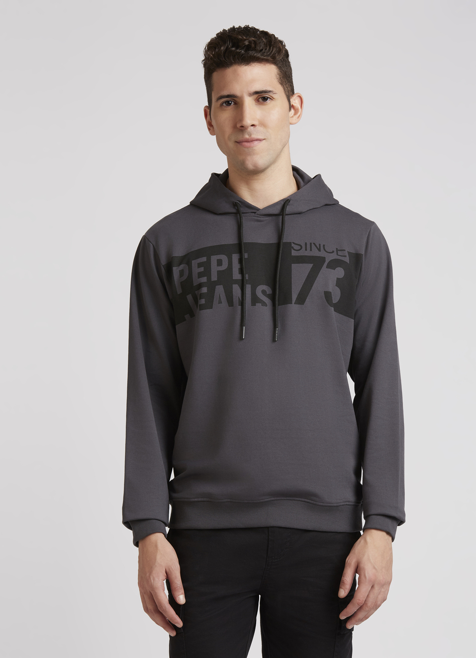 Grey Graphic Print Full Sleeve Hooded Sweatshirt, , large image number 1
