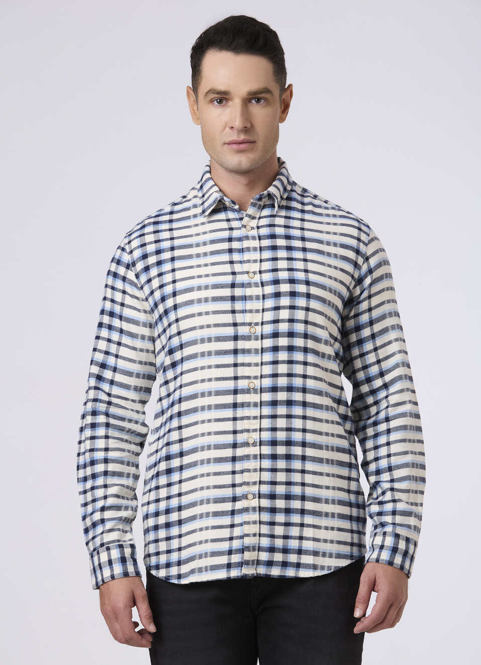 Men White Checked Flannel Casual Shirt, , large image number 1