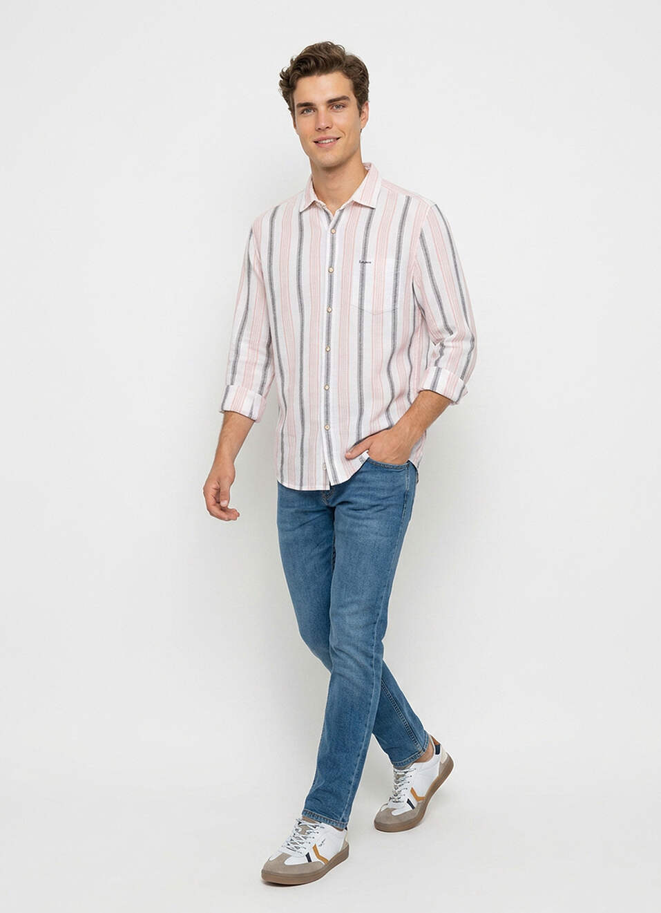 Men White Striped Long Sleeve Shirt, , large image number 5