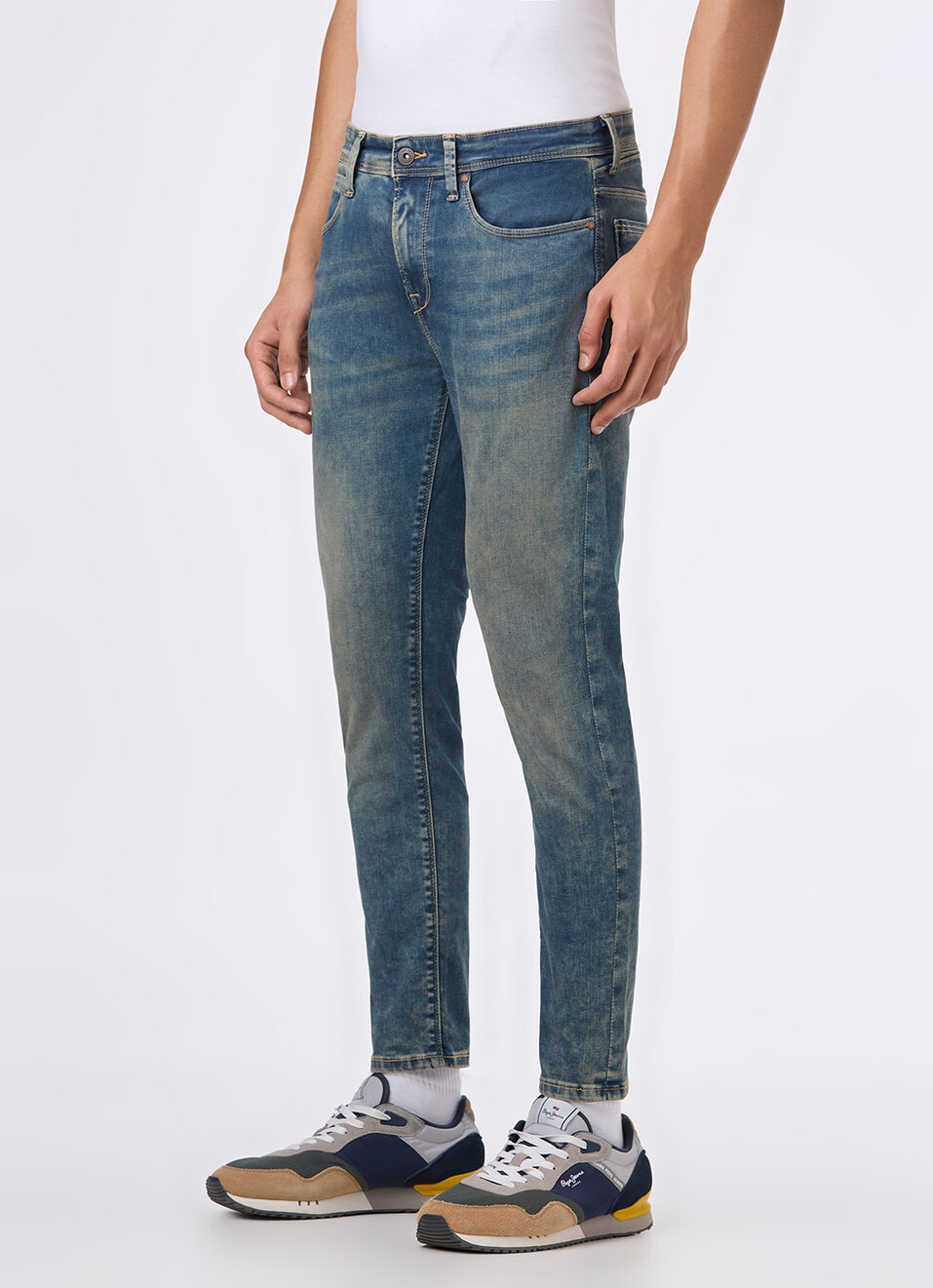 Men Blue Mid Rise Skinny Fit Powerflex Jeans, , large image number 5