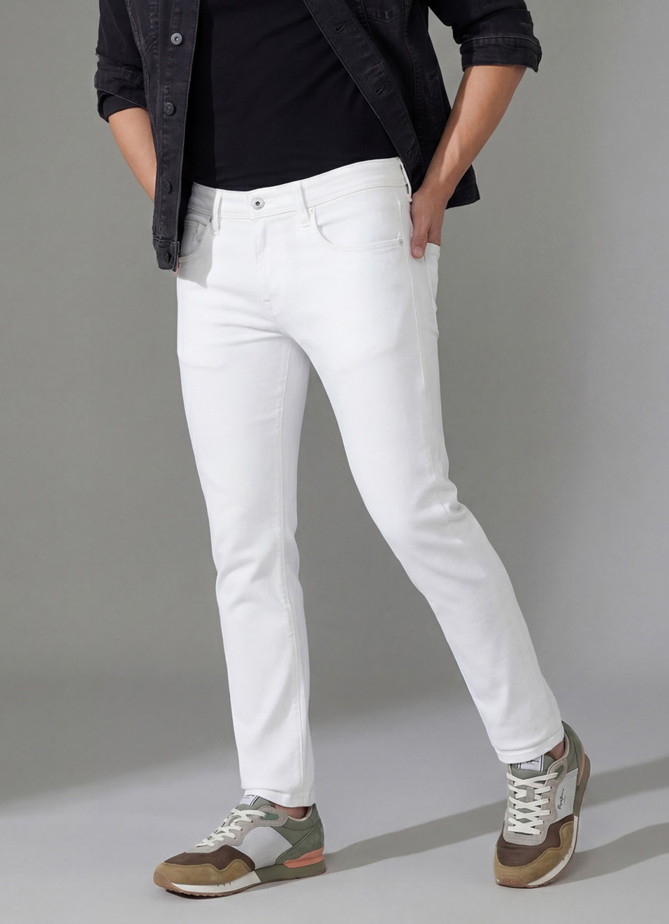 Men White Mid Rise Slim Powerflex Jeans, , large image number 0