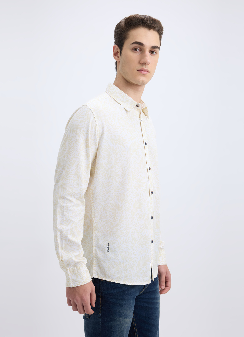 Men Beige Leaf Print Full Sleeve Shirt, , large image number 3
