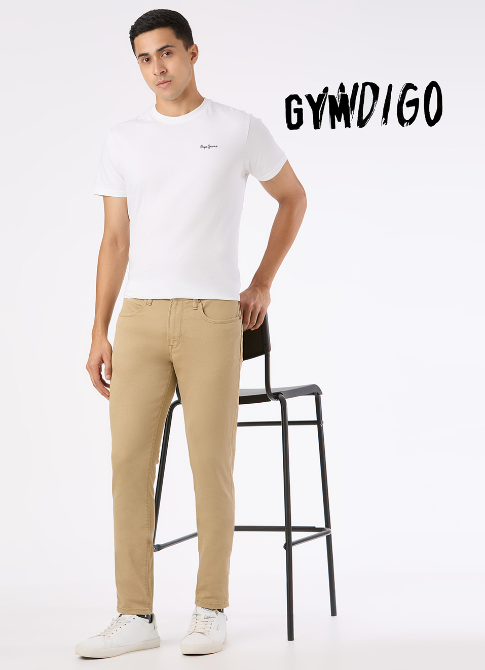 Men Khaki Mid Rise Slim Fit Gymindigo Jeans, , large image number 1
