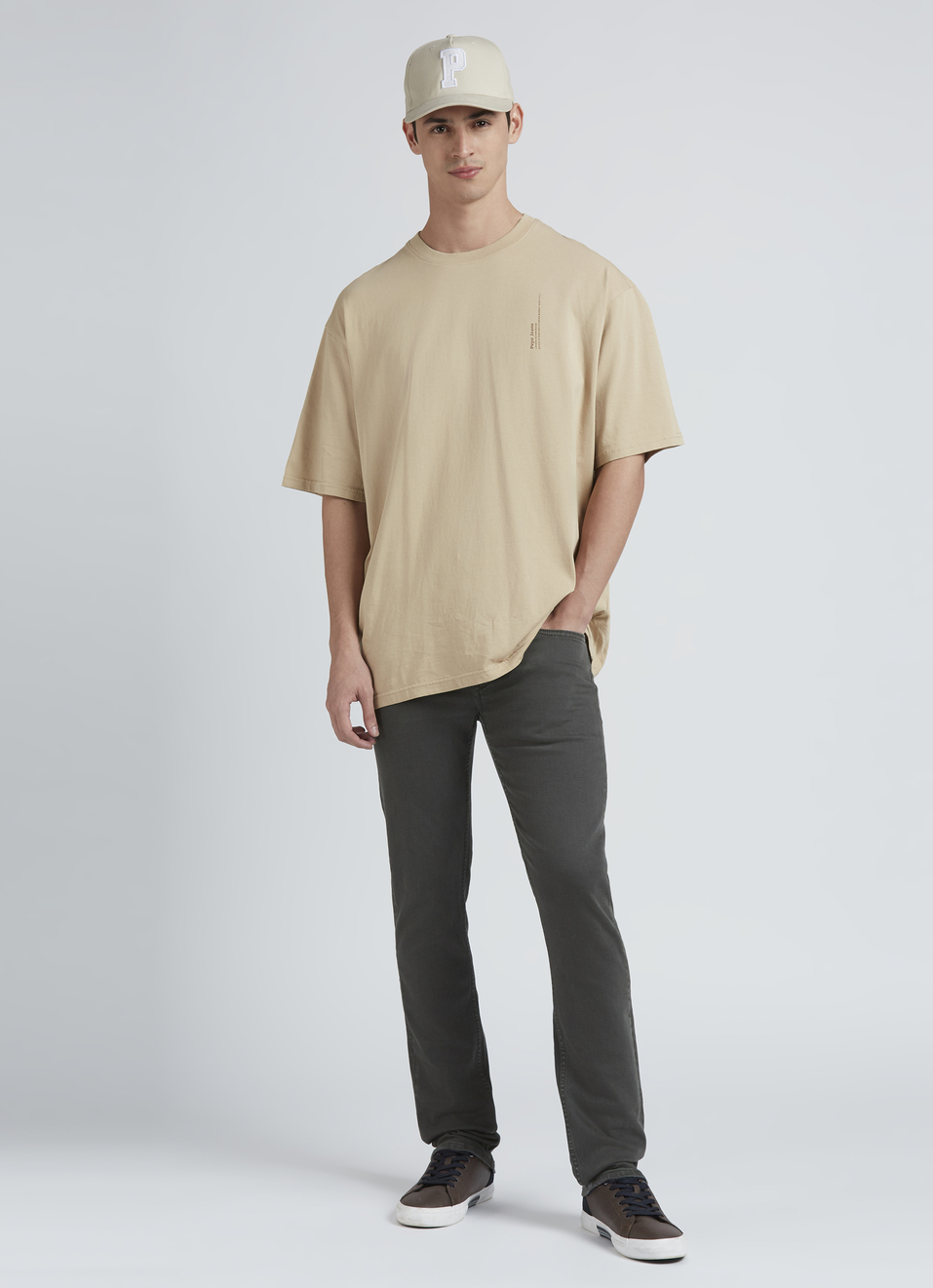 Beige Back Print Short-sleeve Oversized T-shirt, , large image number 5