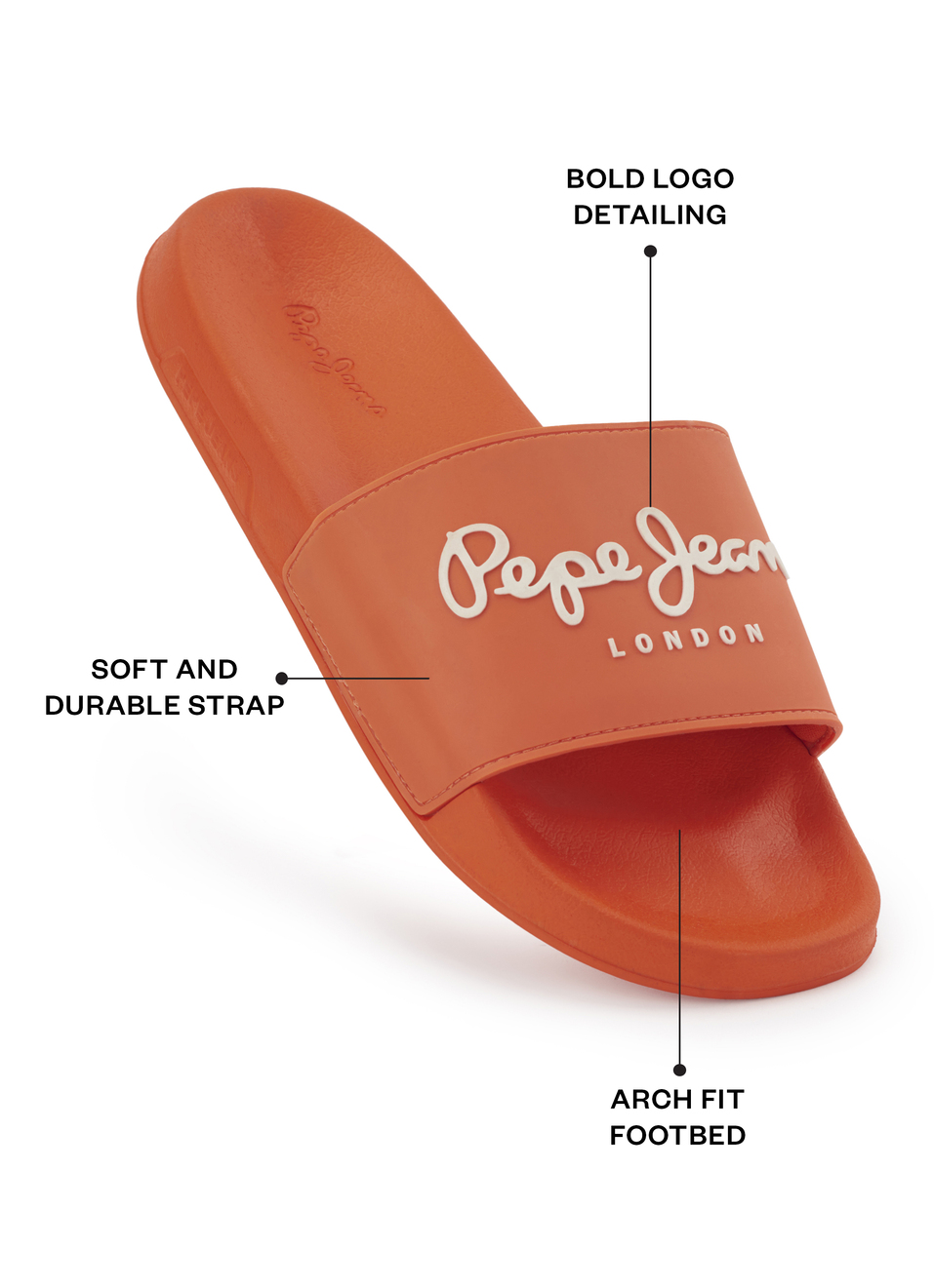 Orange Lightweight Beach Slides With Logo Print, , large image number 1