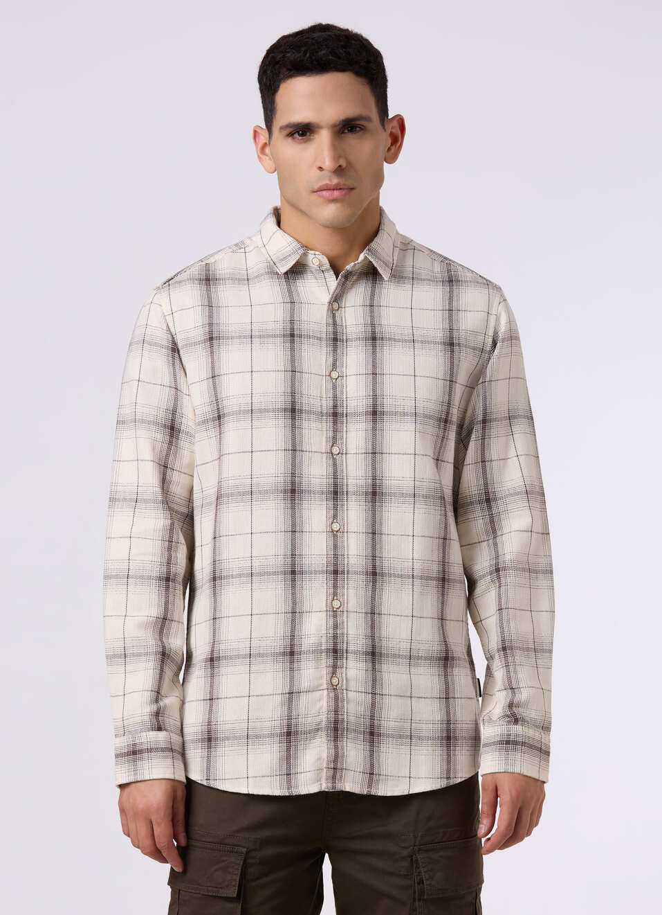 Men Off White Checked Regular Fit Shirt, , large image number 1