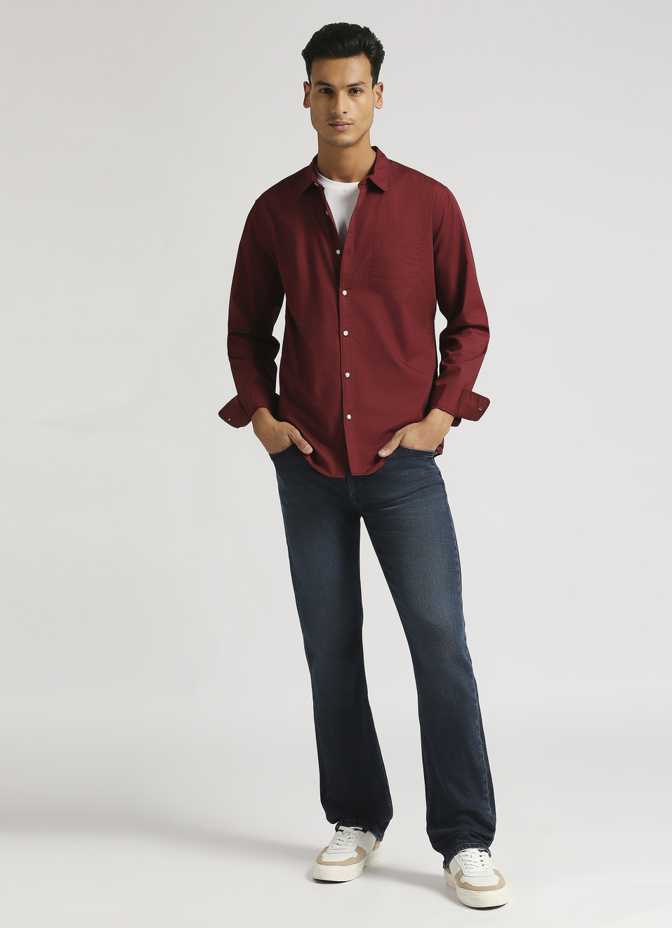 Maroon Solid Single Pocket Long Sleeve Shirt, , large image number 3