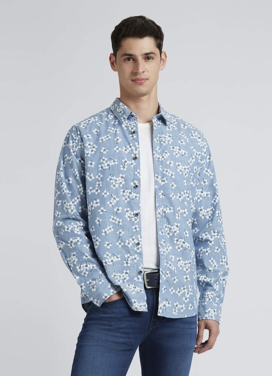 Blue Floral Full Sleeve Shirt, , large image number 0