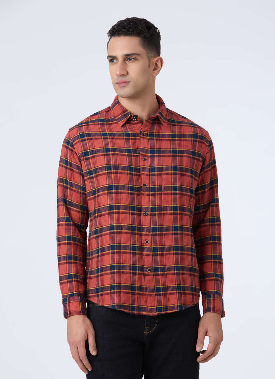 Men Tobacco Brown Check Full Sleeve Shirt, , large image number 1