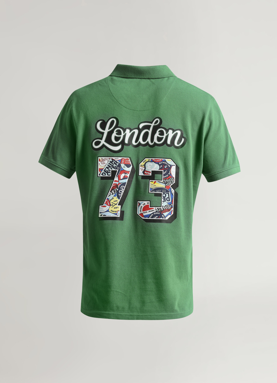 Green Back Print Trendy Short Sleeve Pique Polo, , large image number 7