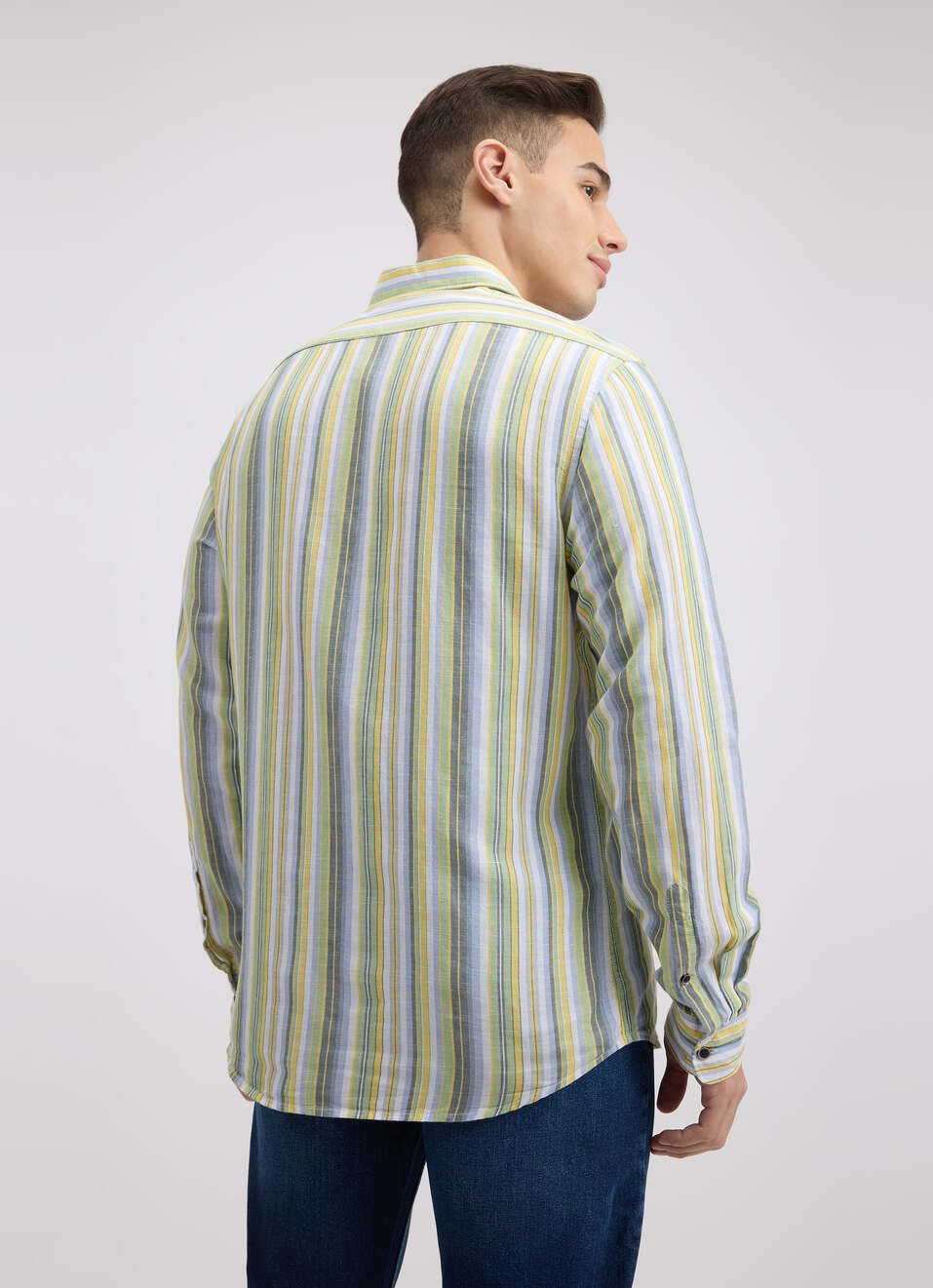 Men Green Stripe Full Sleeve Shirt, , large image number 2