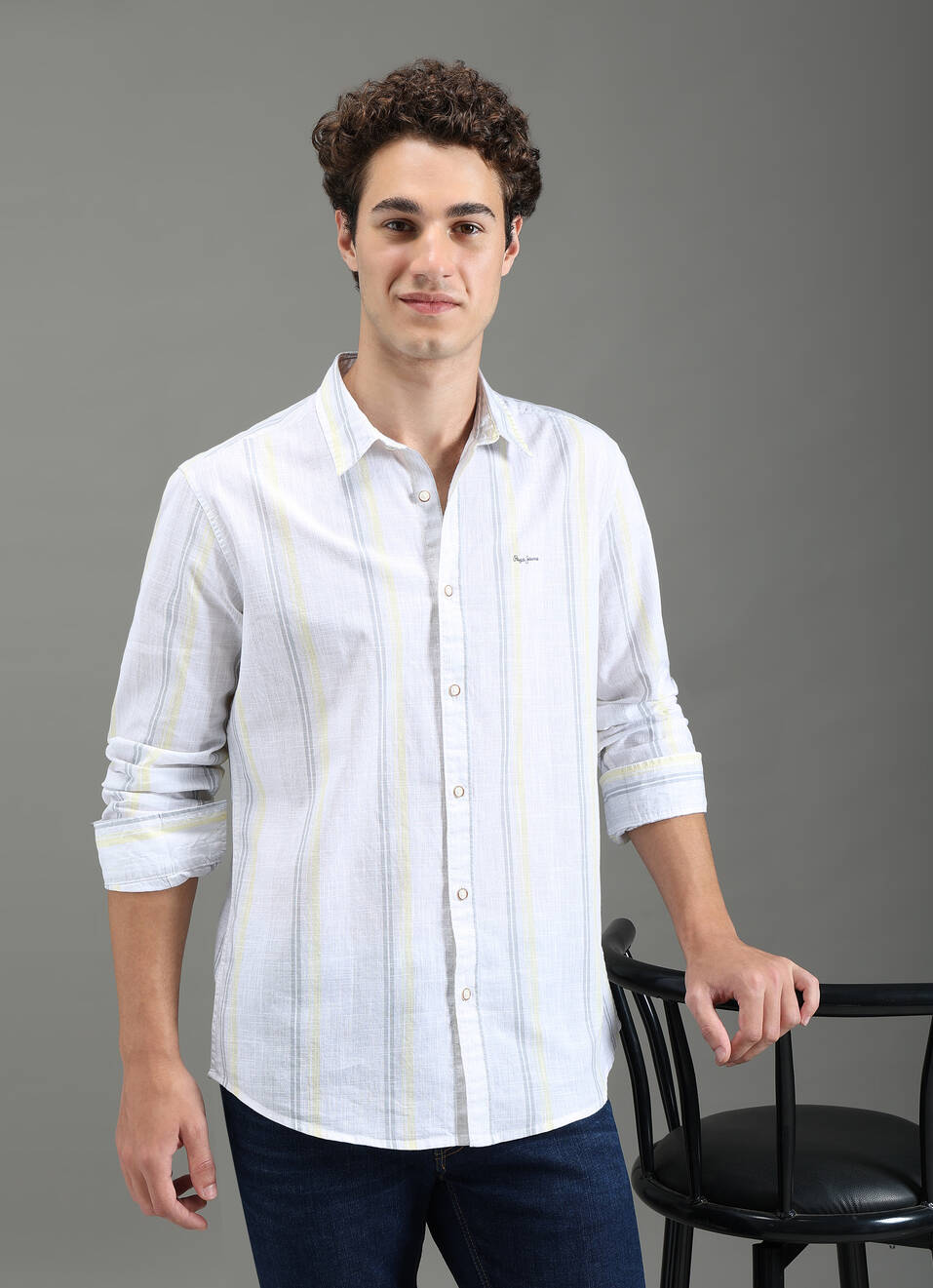 Men Beige Striped Shirt, , large image number 0
