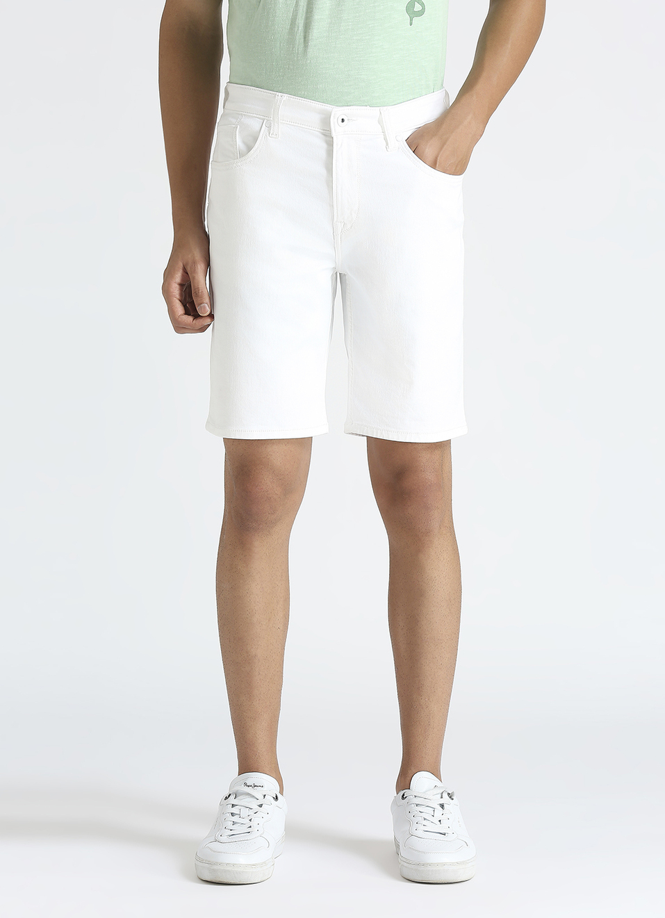 White Mid Waist Denim Shorts, , large image number 2