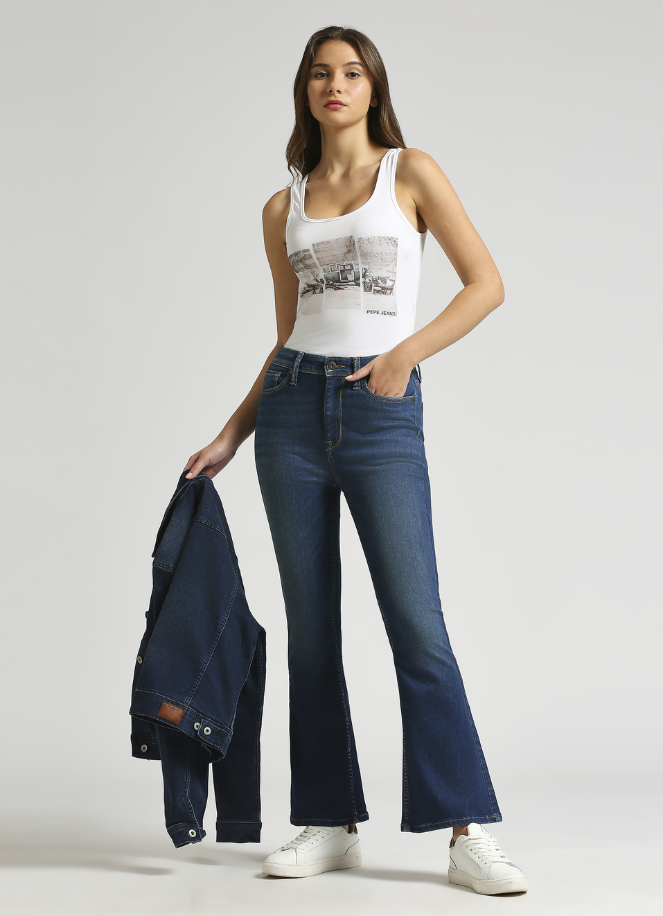 Dion Dark Blue High Waist Flare Powerflex Jeans, , large image number 5