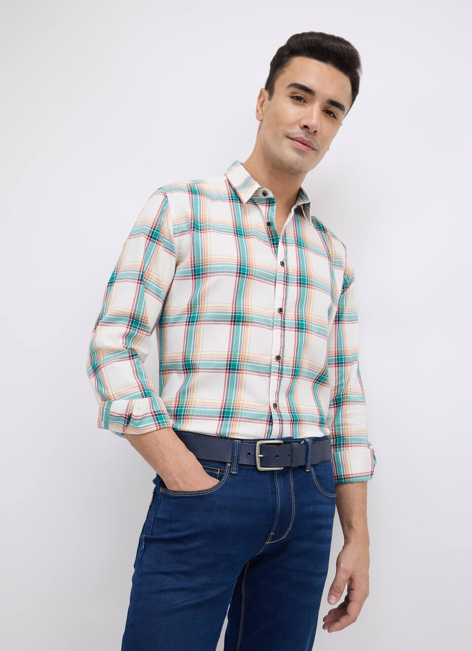 Men Green Check Full Sleeve Shirt, , large image number 0