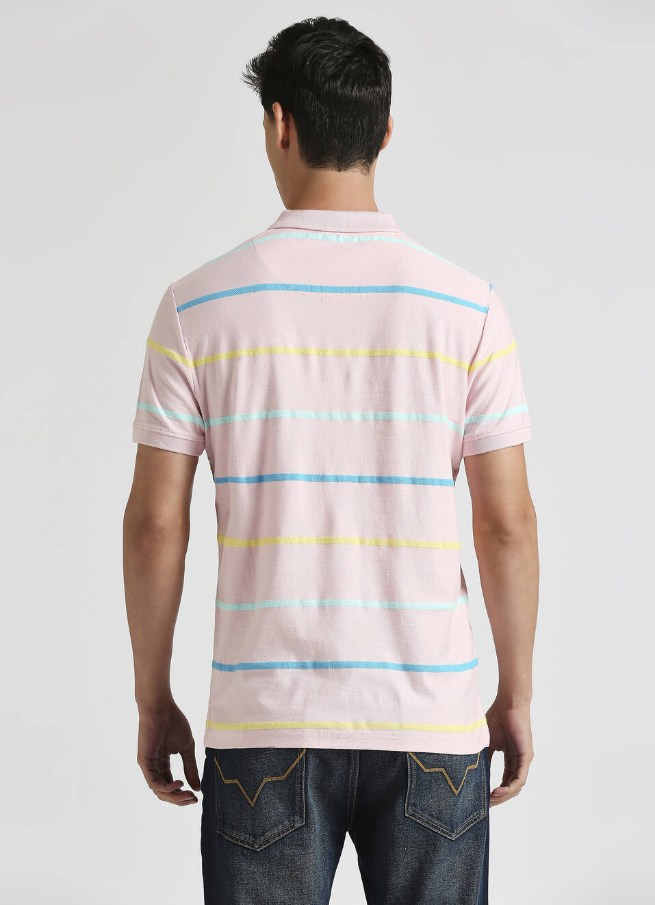 Pink Herringbone Summer Striper Polo, , large image number 2