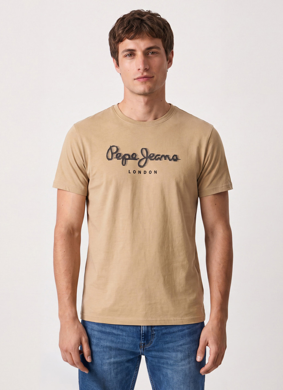 Men Beige Printed Slim Fit Short Sleeve T-shirt, , large image number 1