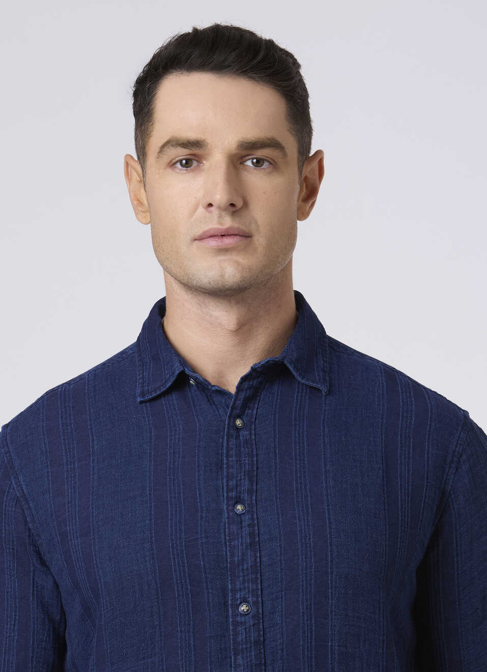 Men Indigo Blue Textured Stripe Casual Shirt, , large image number 4